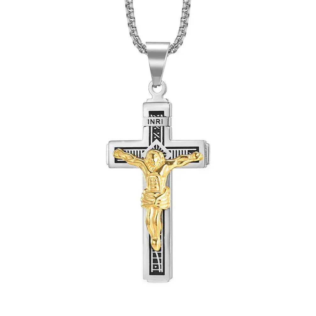 Stainless Steel Inscribed Cross Pendant for Men - Faith Jewelry