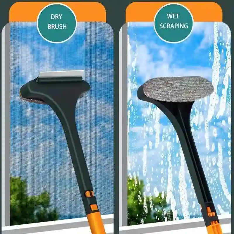 2-in-1 Double-Sided Window Squeegee Brush with Long Handle