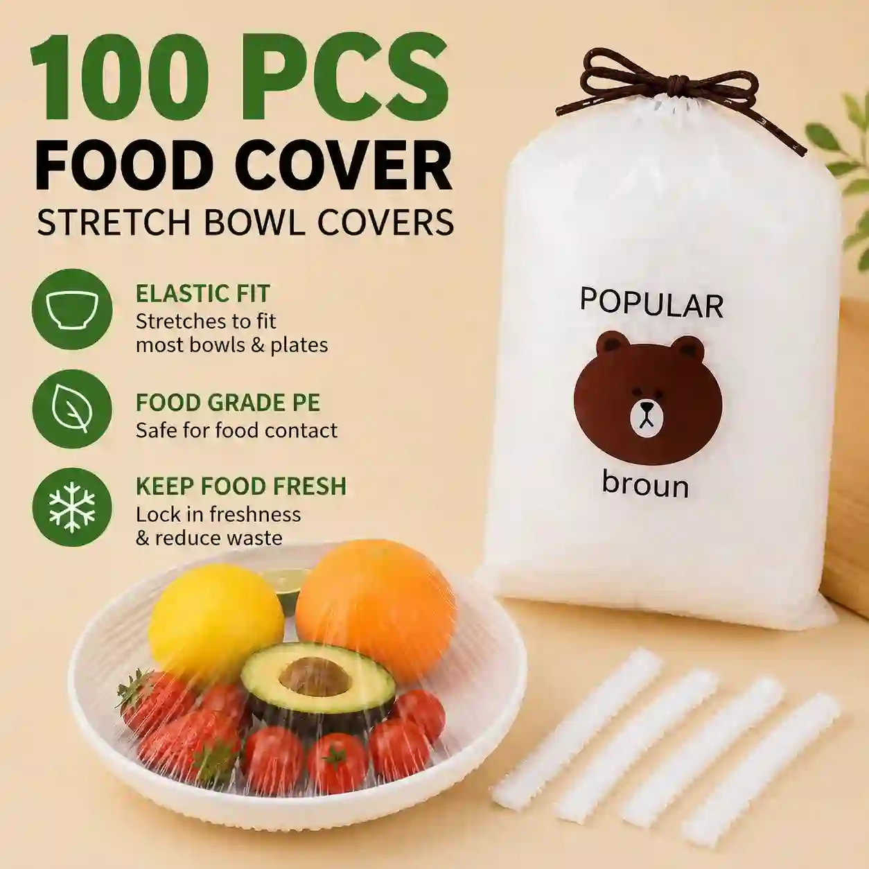 100PCS Disposable Transparent Stretch Food Covers, Elastic Bowl & Plate Lids, Plastic Wrap Alternative for Kitchen Food Storage and Leftovers Preservation