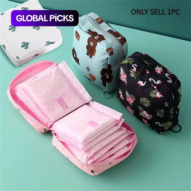 Cartoon Sanitary Napkin Storage Bag - Portable Menstrual Pad Pouch