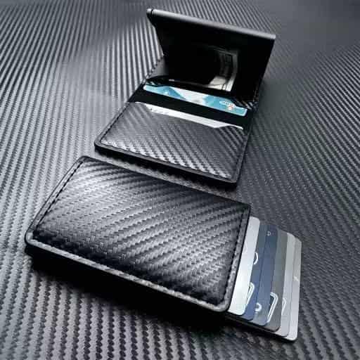 umoven Wallet for Men - Pop Up Case, Cash Slot, and Credit Card Slot - Aluminum Wallet with RFID Blocking, Minimalist Leather Wallet Front Pocket with ID Window, Gift Box